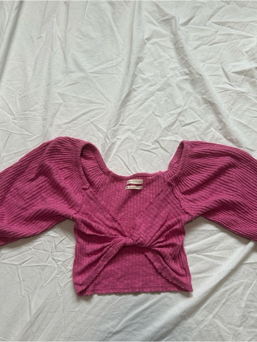 Urban Outfitters Pink Ribbed Twist-Front Crop Top